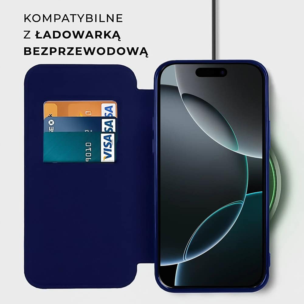 Etui do iPhone 16 Pro Max typu książka Book Magsafe Lens Protect, z klapką, granatowe (OUTLET)