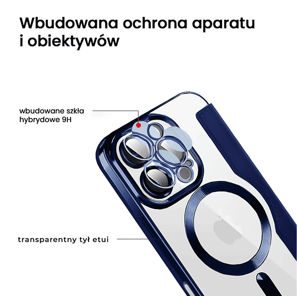 Etui do iPhone 16 Pro Max typu książka Book Magsafe Lens Protect, z klapką, granatowe (OUTLET)