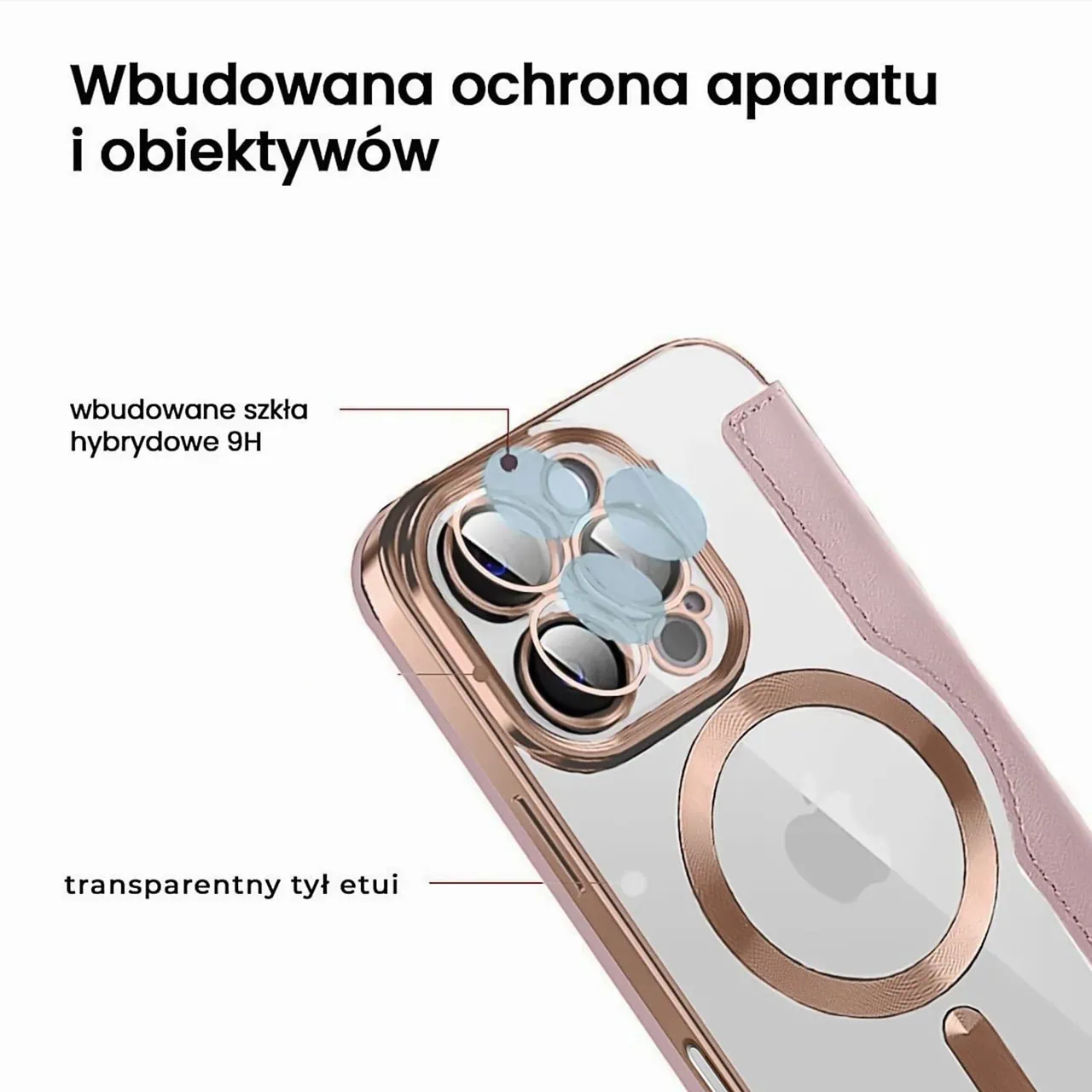 Etui do iPhone 16 Pro Max typu książka Book Magsafe Lens Protect, z klapką, różowe (OUTLET)