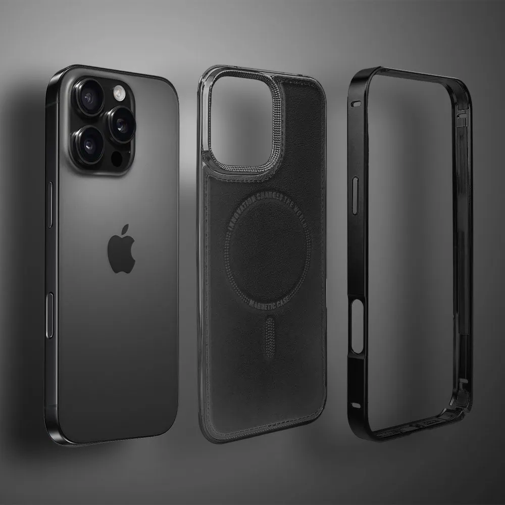 Etui do iPhone 16 Pro Metal Solid Leather z MagSafe, czarne