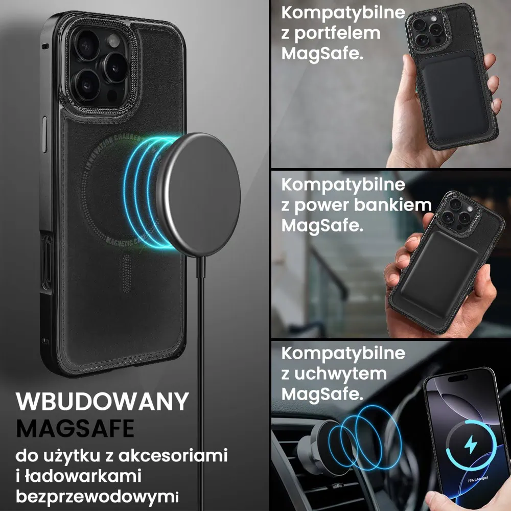Etui do iPhone 16 Pro Metal Solid Leather z MagSafe, czarne