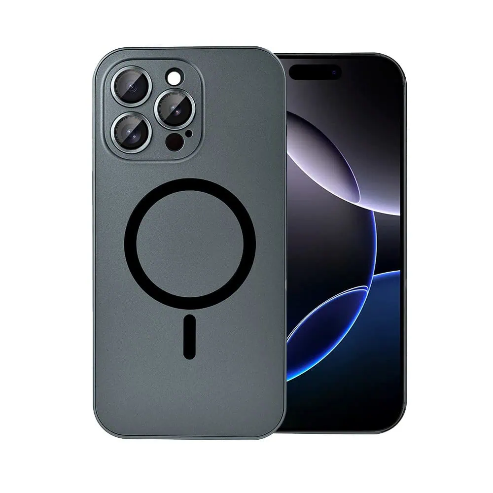 Etui do iPhone 16 Pro Metal Solid Magsafe, pełny tył z metalową ramką i osłoną aparatu, czarne