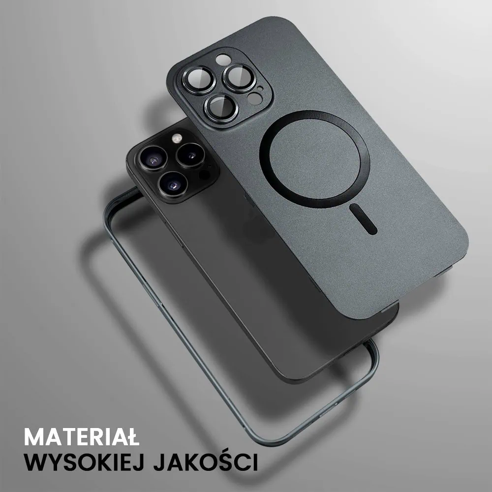 Etui do iPhone 16 Pro Metal Solid Magsafe, pełny tył z metalową ramką i osłoną aparatu, czarne