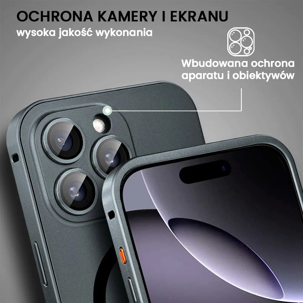 Etui do iPhone 16 Pro Metal Solid Magsafe, pełny tył z metalową ramką i osłoną aparatu, czarne