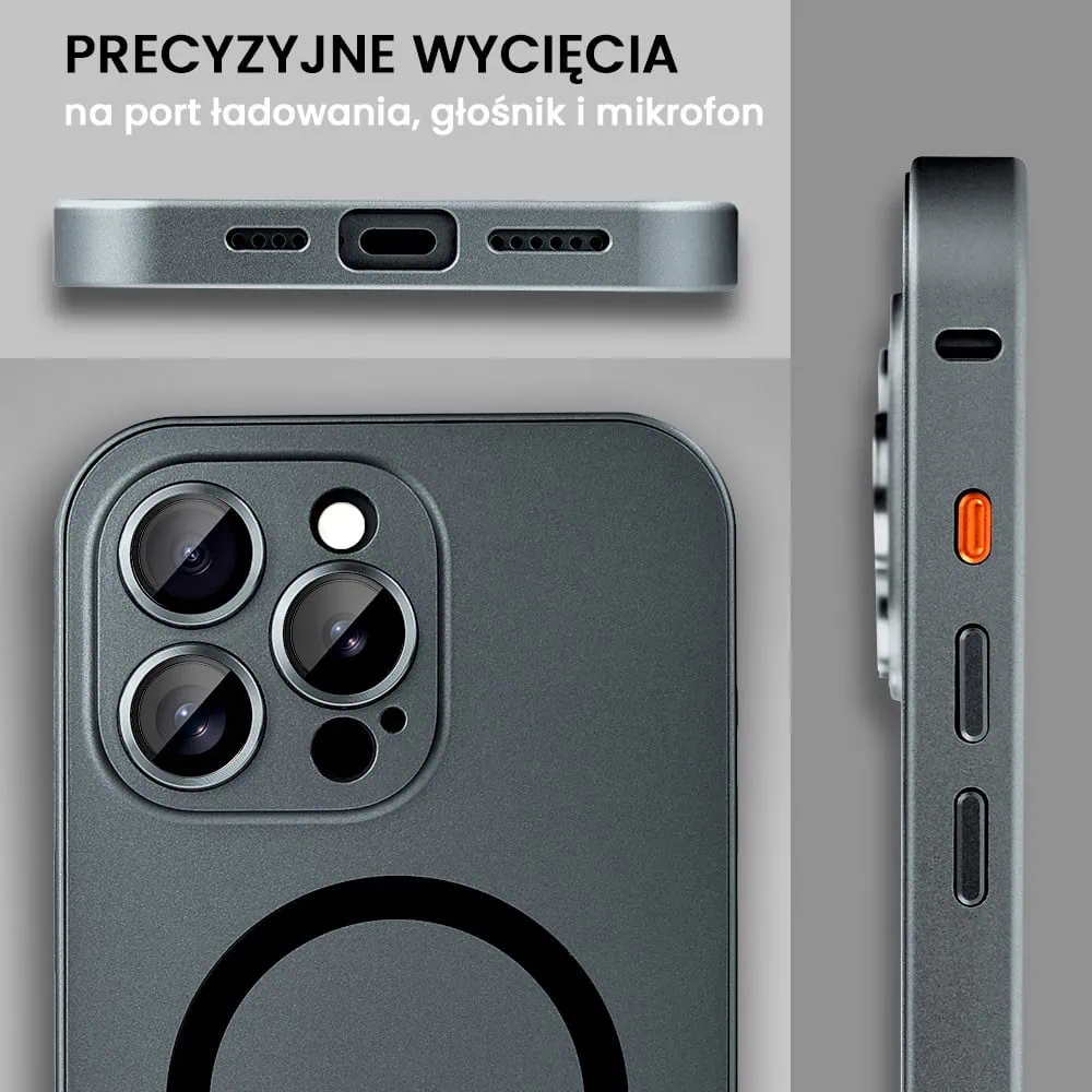 Etui do iPhone 16 Pro Metal Solid Magsafe, pełny tył z metalową ramką i osłoną aparatu, czarne