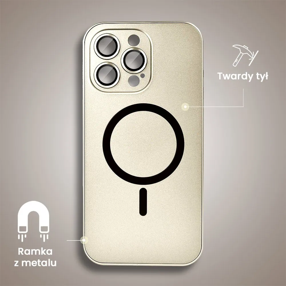 Etui do iPhone 16 Pro Metal Solid Magsafe, pełny tył z metalową ramką i osłoną aparatu, pustynny tytan