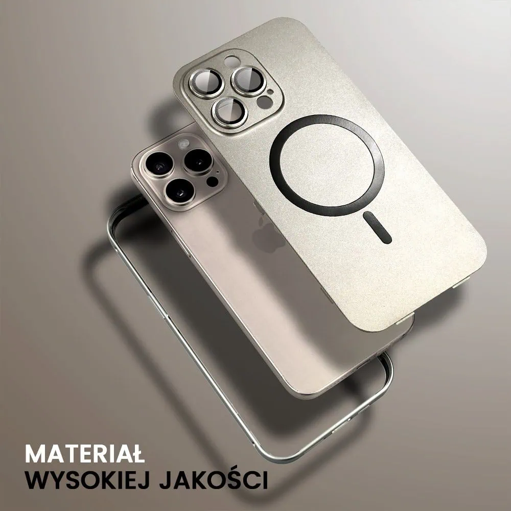 Etui do iPhone 16 Pro Metal Solid Magsafe, pełny tył z metalową ramką i osłoną aparatu, pustynny tytan
