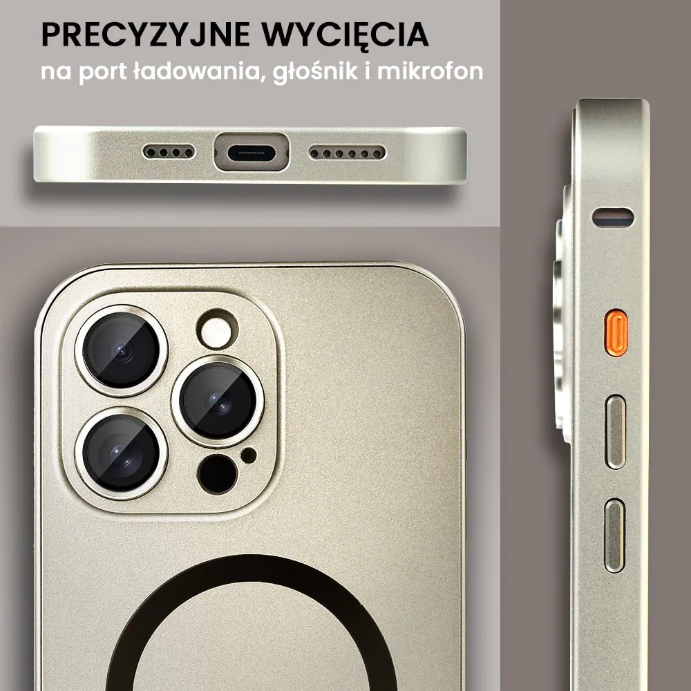 Etui do iPhone 16 Pro Metal Solid Magsafe, pełny tył z metalową ramką i osłoną aparatu, pustynny tytan