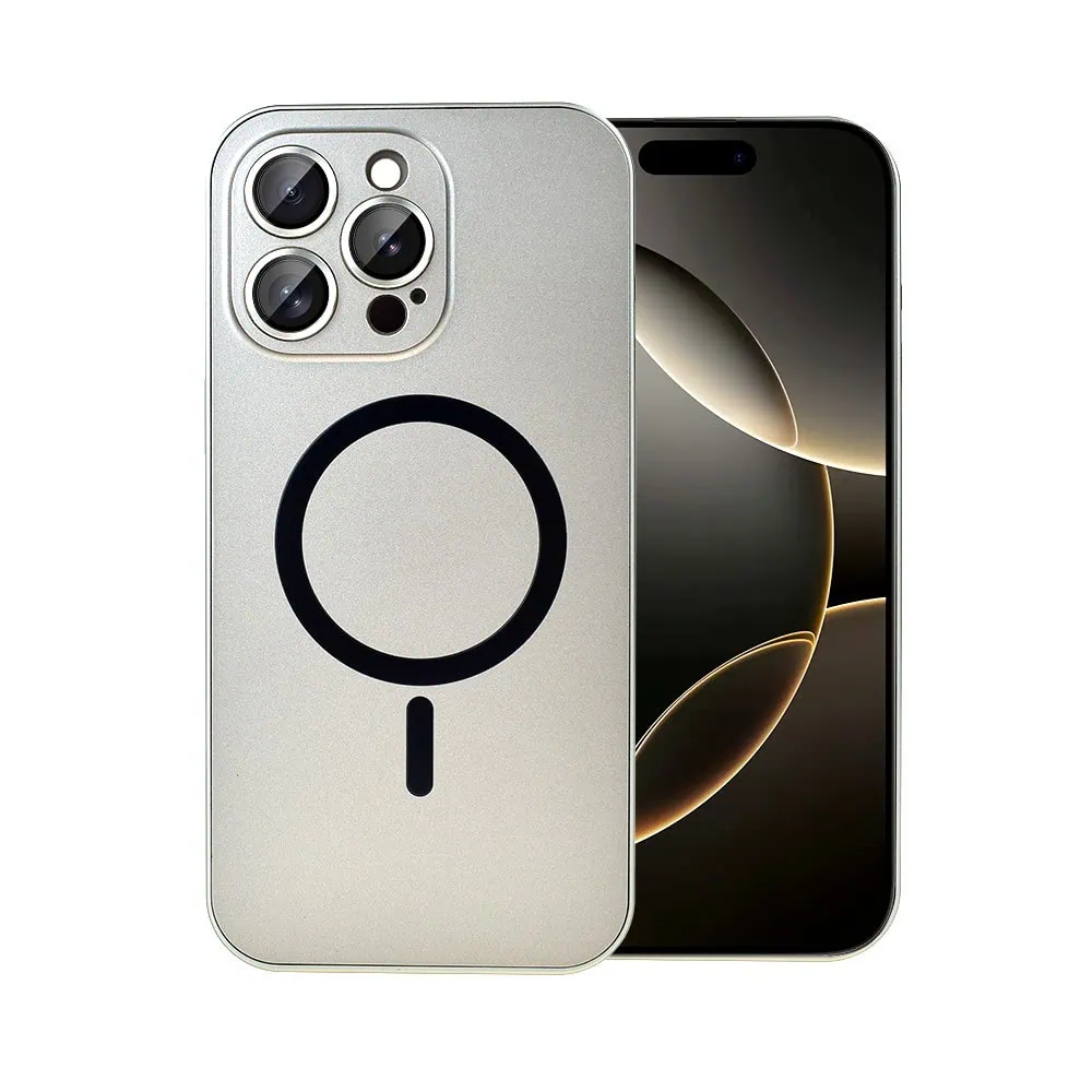 Etui do iPhone 16 Pro Metal Solid Magsafe, pełny tył z metalową ramką i osłoną aparatu, tytanowe