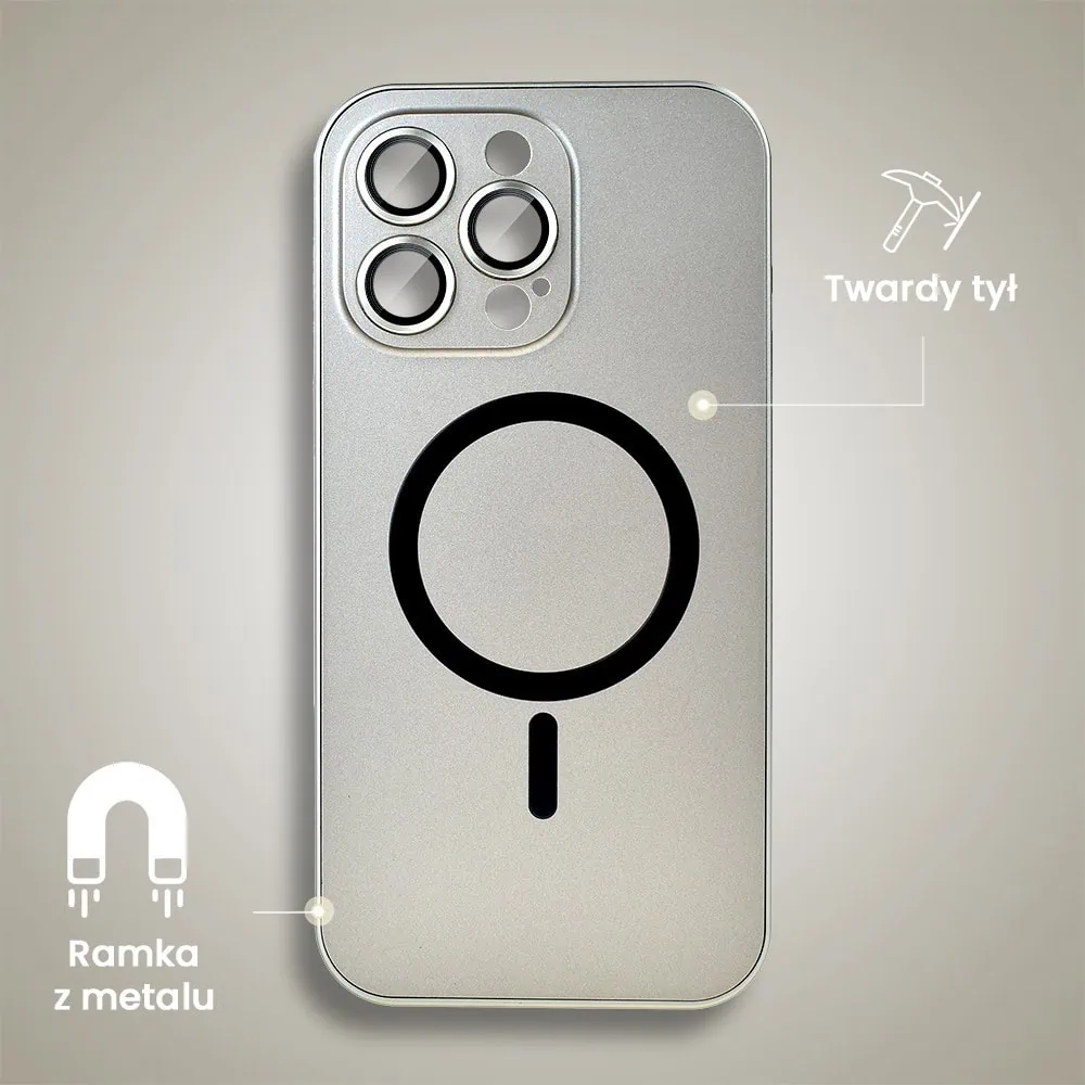 Etui do iPhone 16 Pro Metal Solid Magsafe, pełny tył z metalową ramką i osłoną aparatu, tytanowe