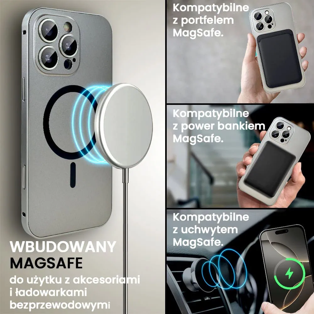 Etui do iPhone 16 Pro Metal Solid Magsafe, pełny tył z metalową ramką i osłoną aparatu, tytanowe