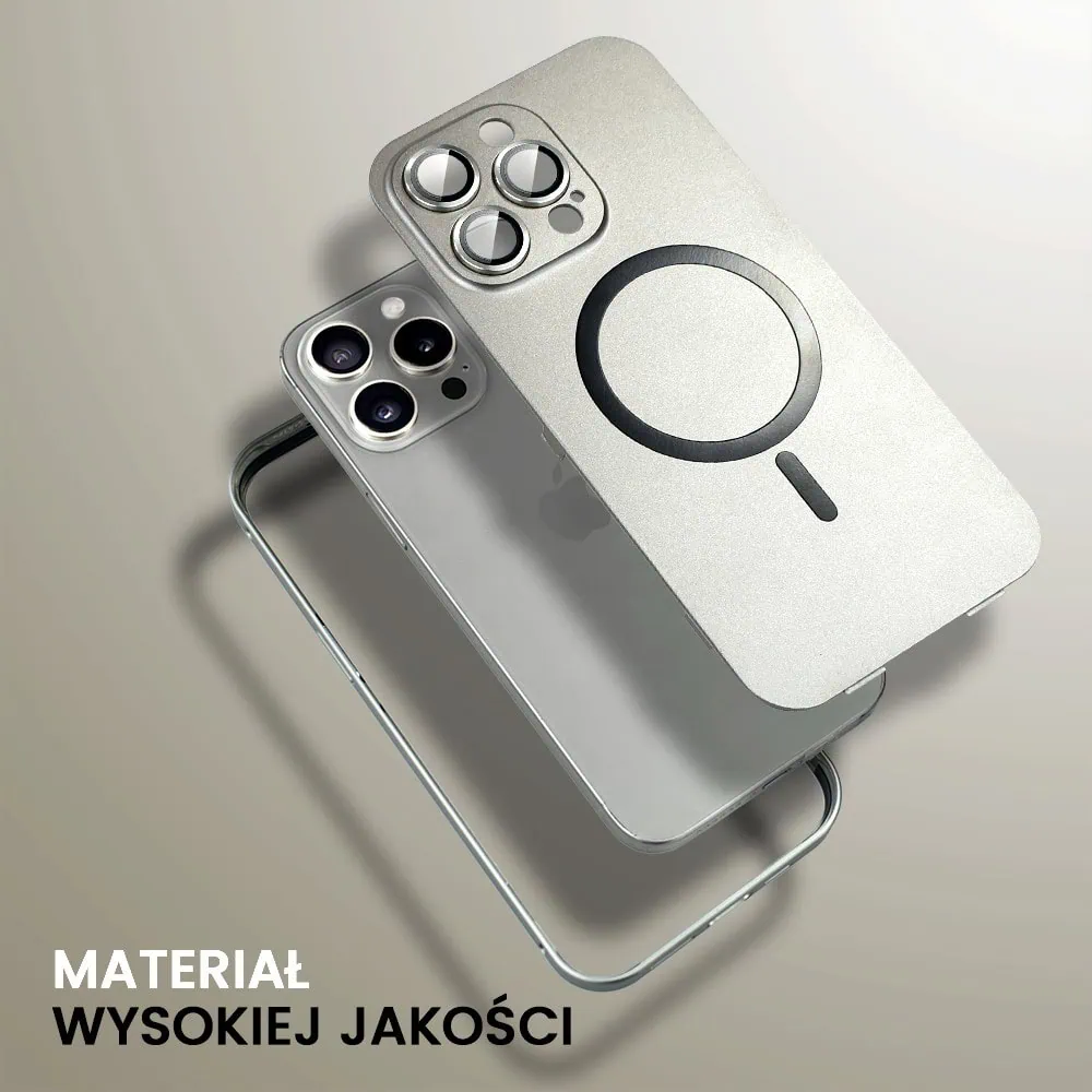 Etui do iPhone 16 Pro Metal Solid Magsafe, pełny tył z metalową ramką i osłoną aparatu, tytanowe