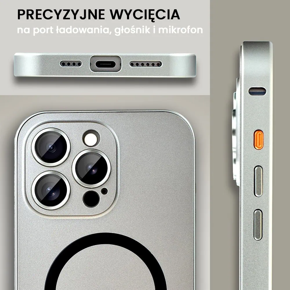 Etui do iPhone 16 Pro Metal Solid Magsafe, pełny tył z metalową ramką i osłoną aparatu, tytanowe