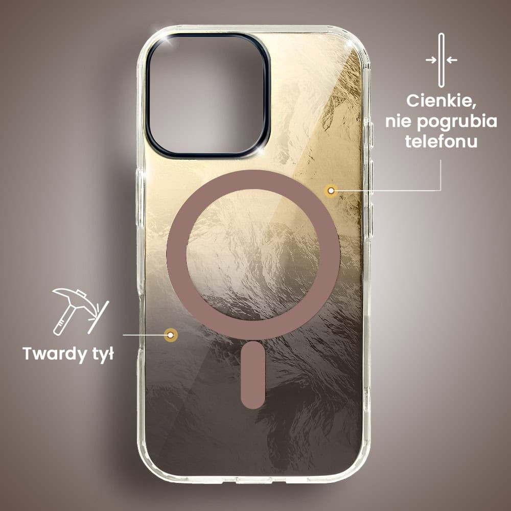 Etui do iPhone 16 Pro Max, Mystic Ring z MagSafe, eteryczny efekt 3D, złoty brąz