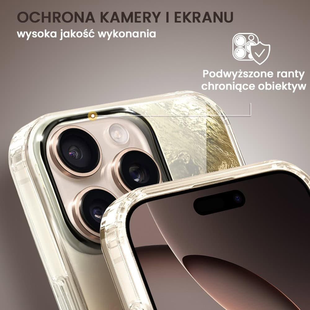 Etui do iPhone 16 Pro Max, Mystic Ring z MagSafe, eteryczny efekt 3D, złoty brąz