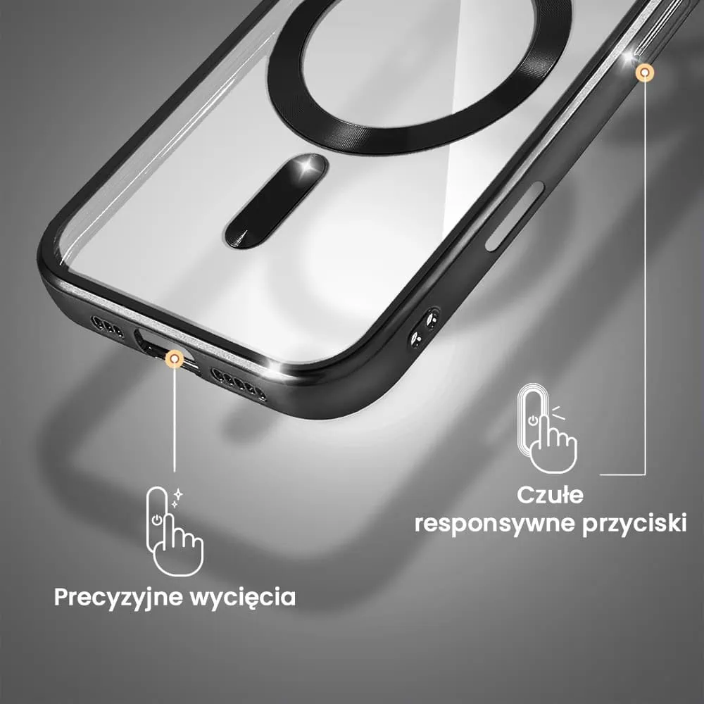 Etui do iPhone 16 Pro MagSafe Luxury Protect przeźroczyste, hybrydowa ochrona kamery, czarne