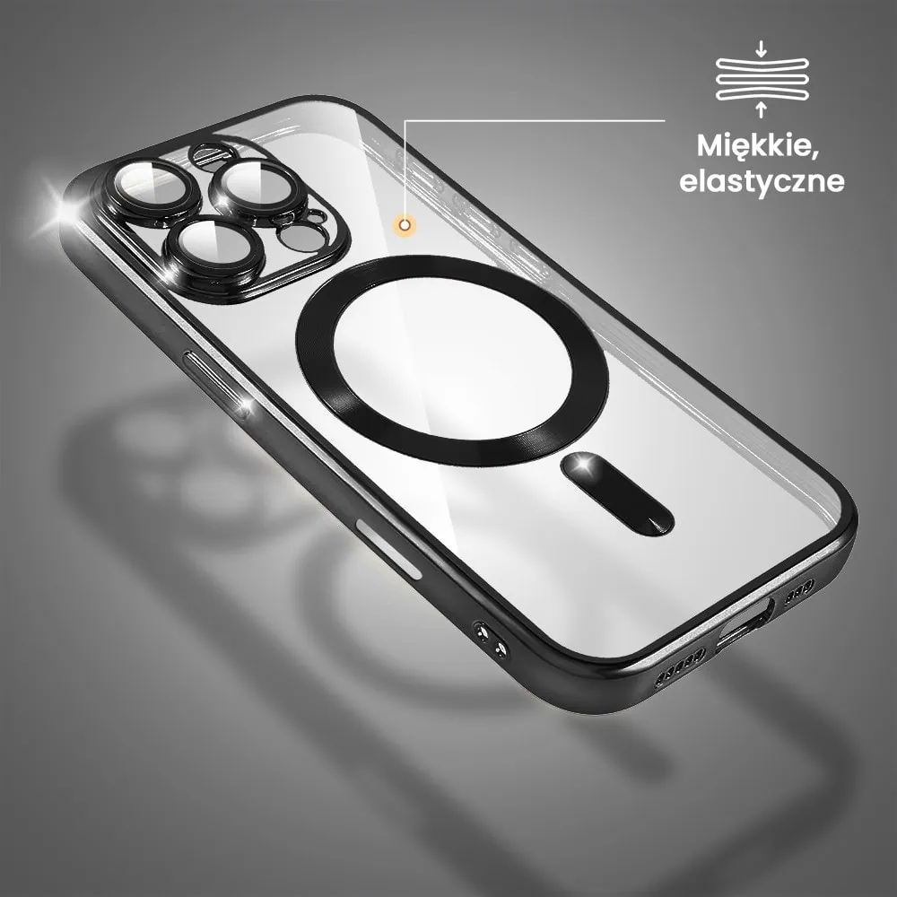 Etui do iPhone 16 Pro MagSafe Luxury Protect przeźroczyste, hybrydowa ochrona kamery, czarne
