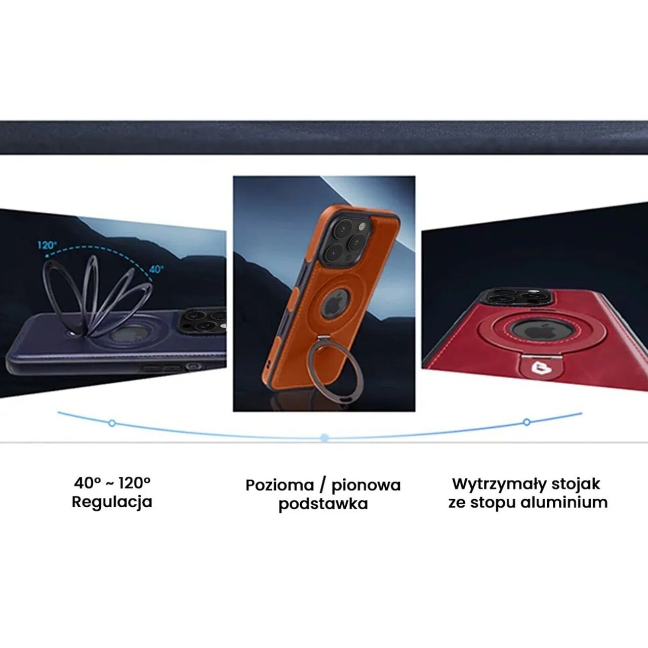 Etui do iPhone 16 Pro Slim Leather MagSafe Stand z podstawką i widocznym logo, brązowe