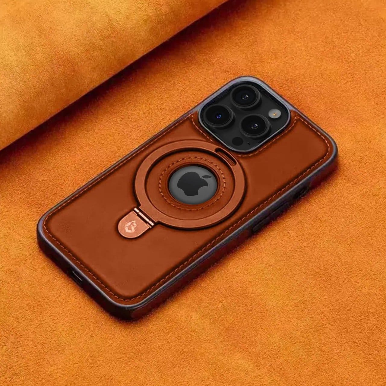 Etui do iPhone 16 Pro Slim Leather MagSafe Stand z podstawką i widocznym logo, brązowe