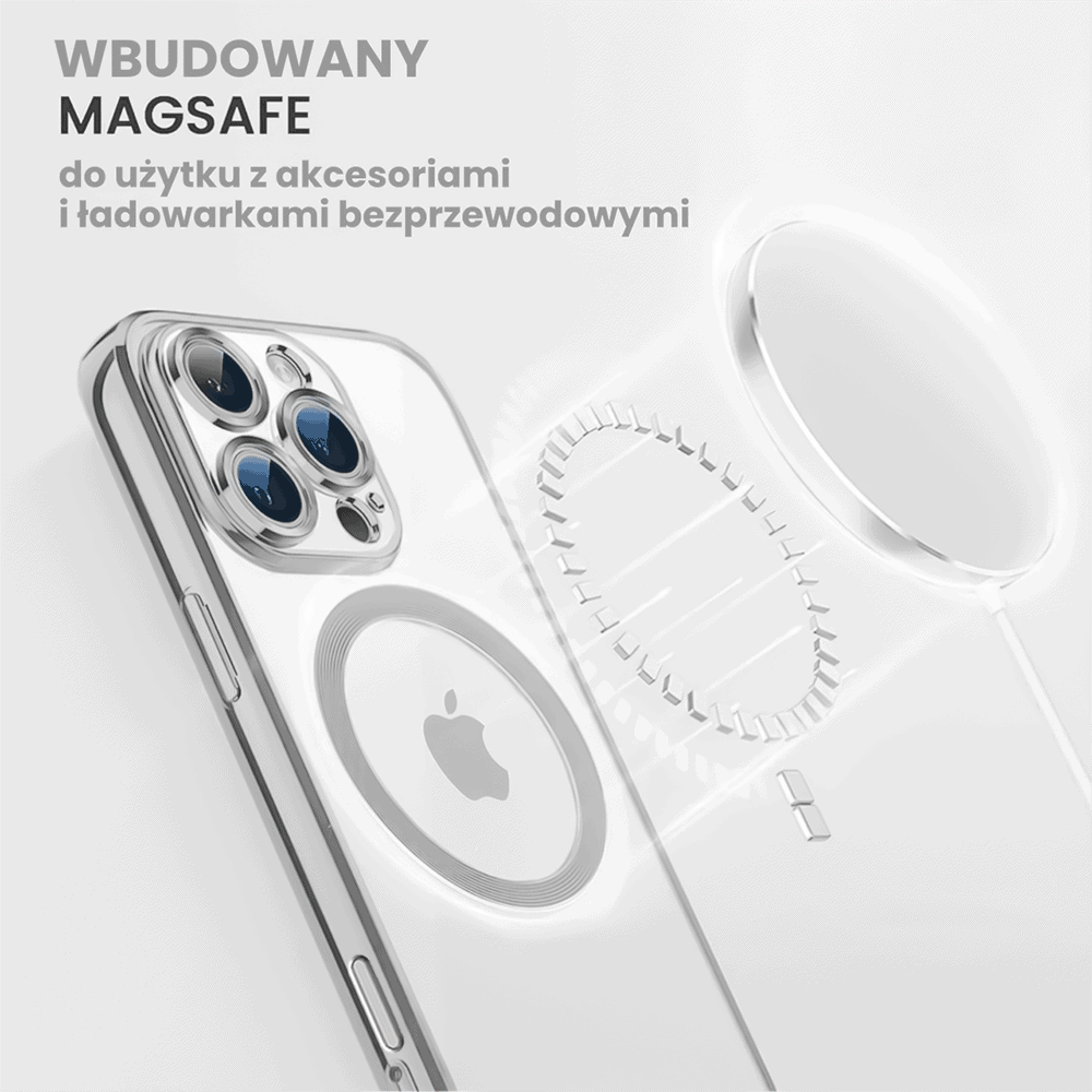 Etui do iPhone 16 Pro Max Slim Protect Full Cover MagSafe Hard Back, twardy tył, przeźroczyste, srebrne