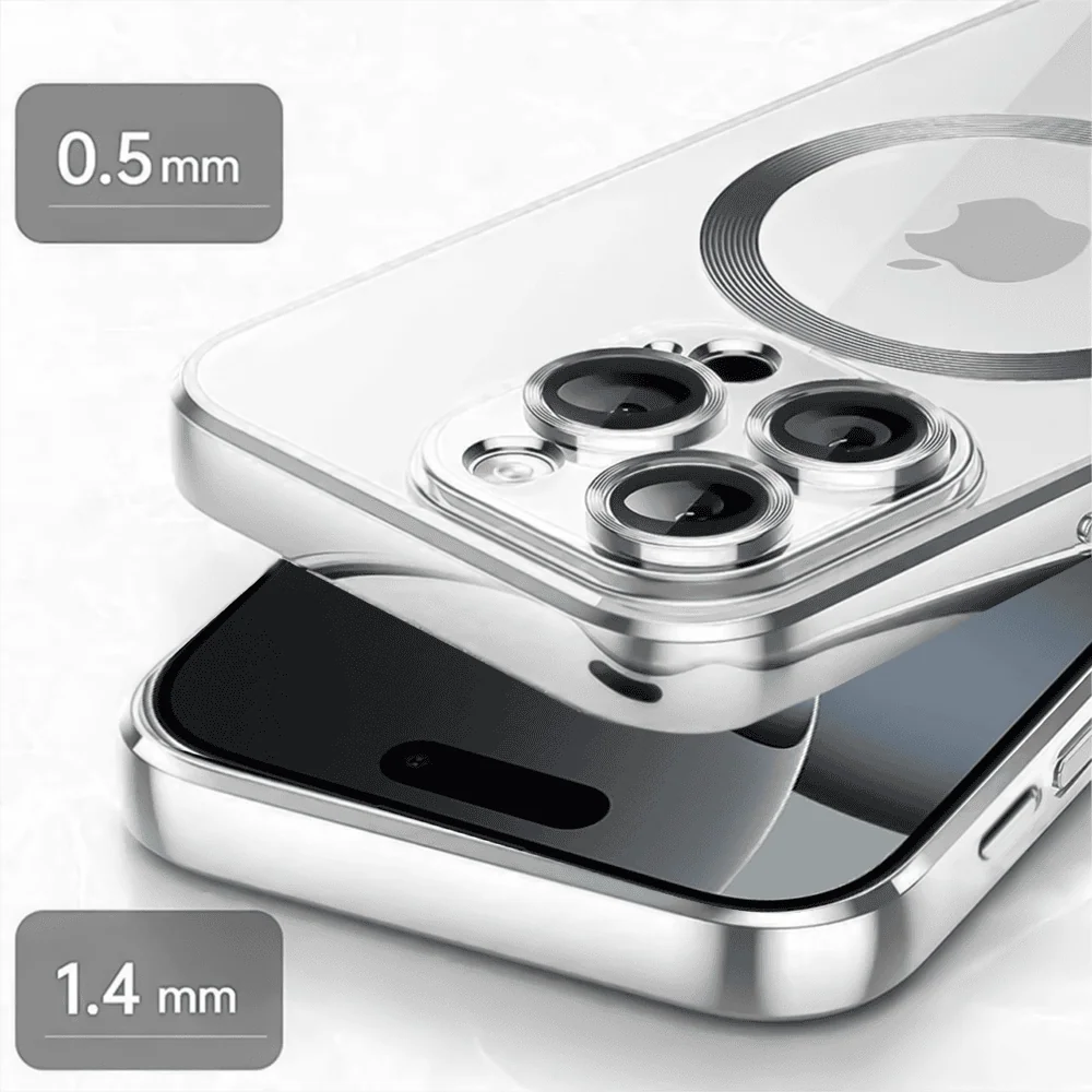 Etui do iPhone 16 Pro Max Slim Protect Full Cover MagSafe Hard Back, twardy tył, przeźroczyste, srebrne