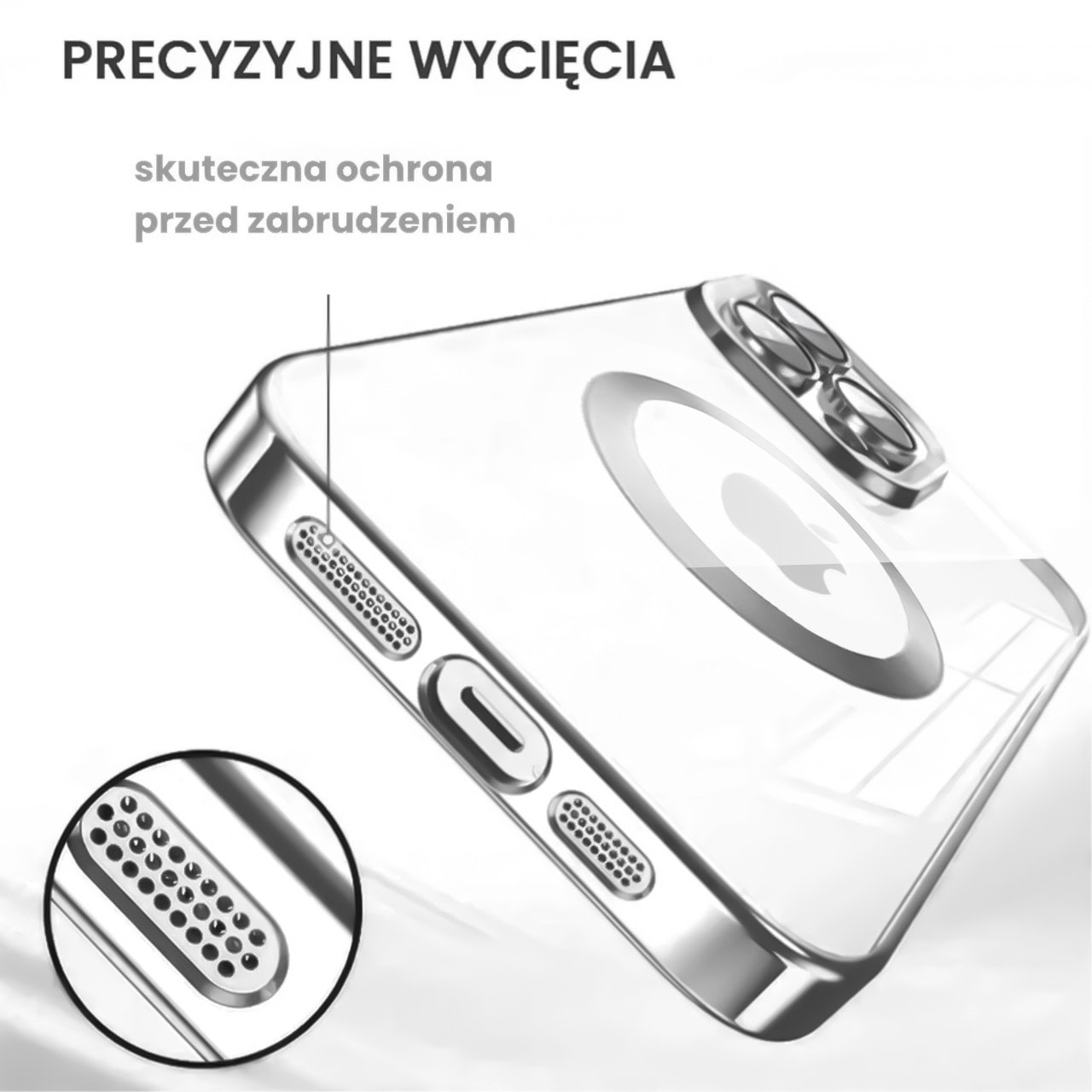 Etui do iPhone 16 Pro Max Slim Protect Full Cover MagSafe Hard Back, twardy tył, przeźroczyste, srebrne