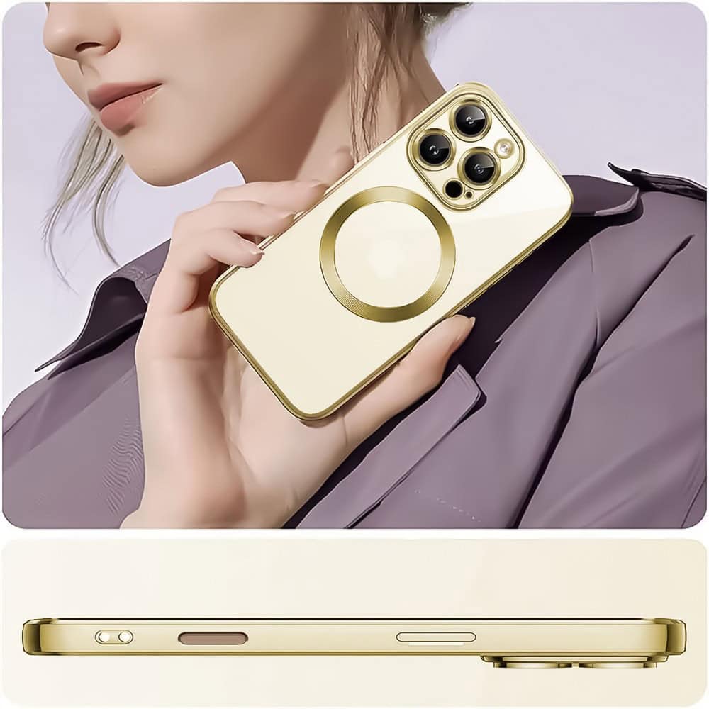 Etui do iPhone 16 Pro Max Slim Protect Full Cover MagSafe Hard Back, twardy tył, przeźroczyste, złote