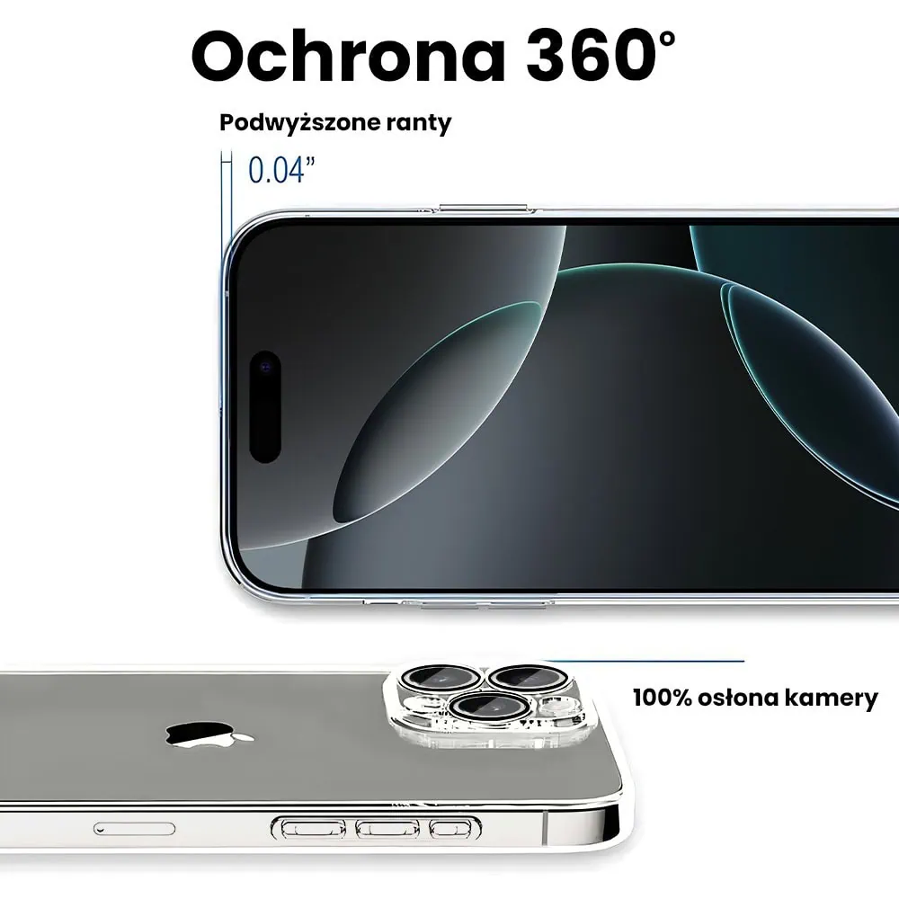 Etui do iPhone 16 Pro Max Slim Protect Full Cover z osłoną kamery i obiektywów 9H, przeźroczyste