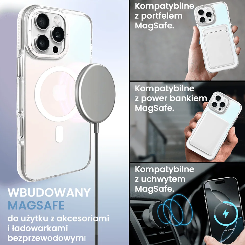 Etui do iPhone 16 Pro Sunrise Fusion Grip z MagSafe, nieślizgające, metalowa osłona, białe
