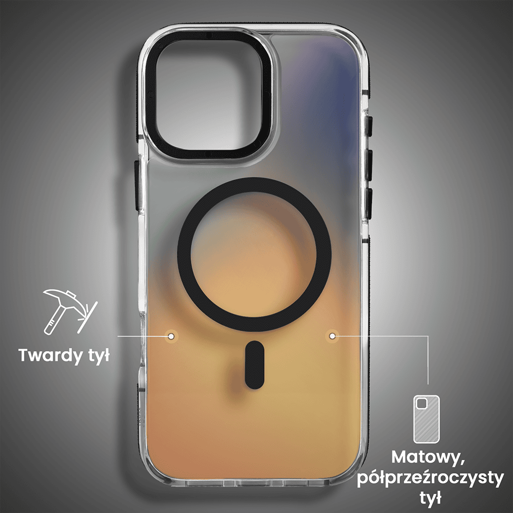 Etui do iPhone 16 Pro Sunrise Fusion Grip z MagSafe, nieślizgające, metalowa osłona, czarne