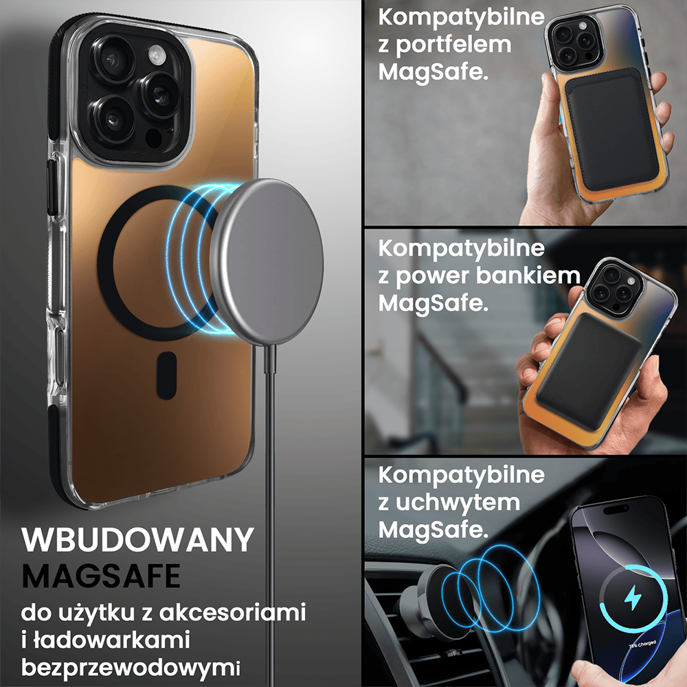 Etui do iPhone 16 Pro Sunrise Fusion Grip z MagSafe, nieślizgające, metalowa osłona, czarne