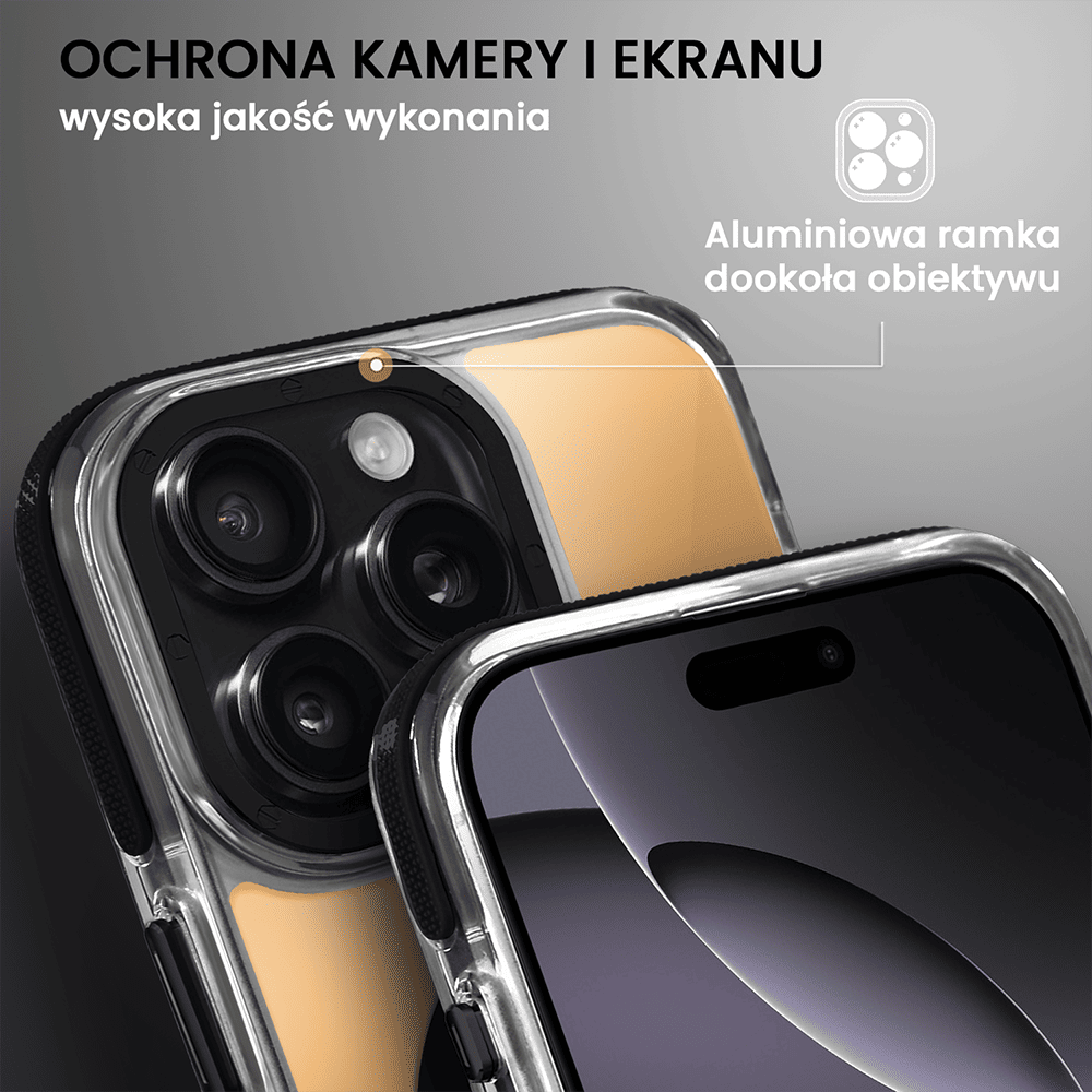 Etui do iPhone 16 Pro Sunrise Fusion Grip z MagSafe, nieślizgające, metalowa osłona, czarne