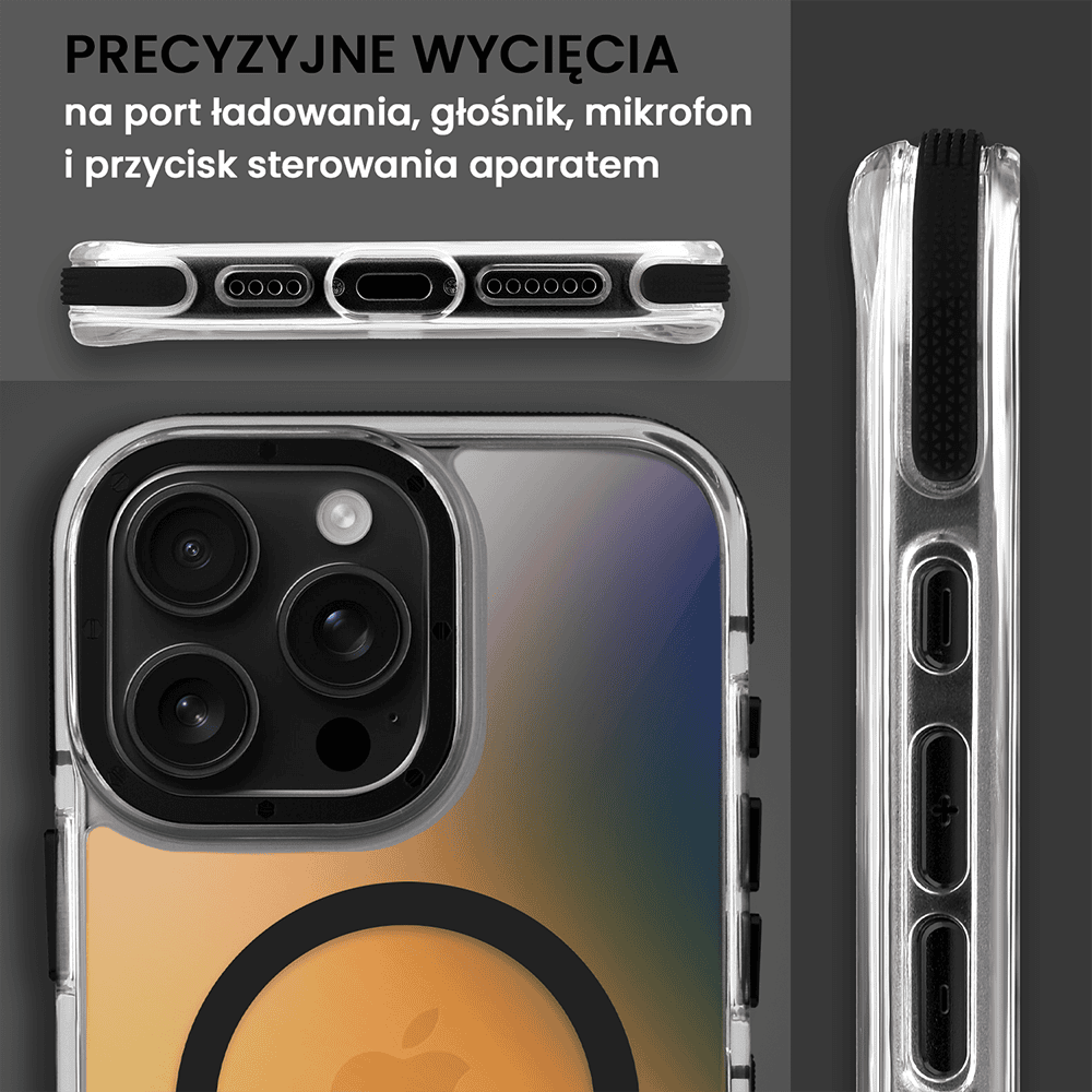 Etui do iPhone 16 Pro Sunrise Fusion Grip z MagSafe, nieślizgające, metalowa osłona, czarne