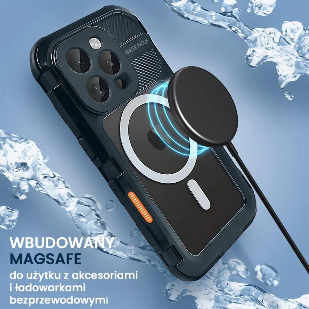 Etui do iPhone 16 Pro TOTAL Protect z Magsafe, wodoodporne, metalowe, przeźroczyste, czarne