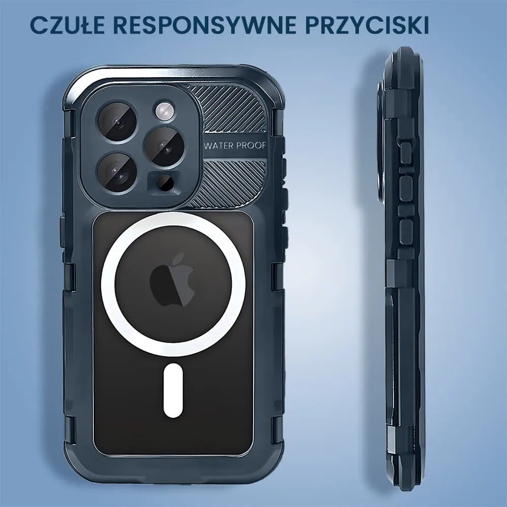 Etui do iPhone 16 Pro TOTAL Protect z Magsafe, wodoodporne, metalowe, przeźroczyste, czarne