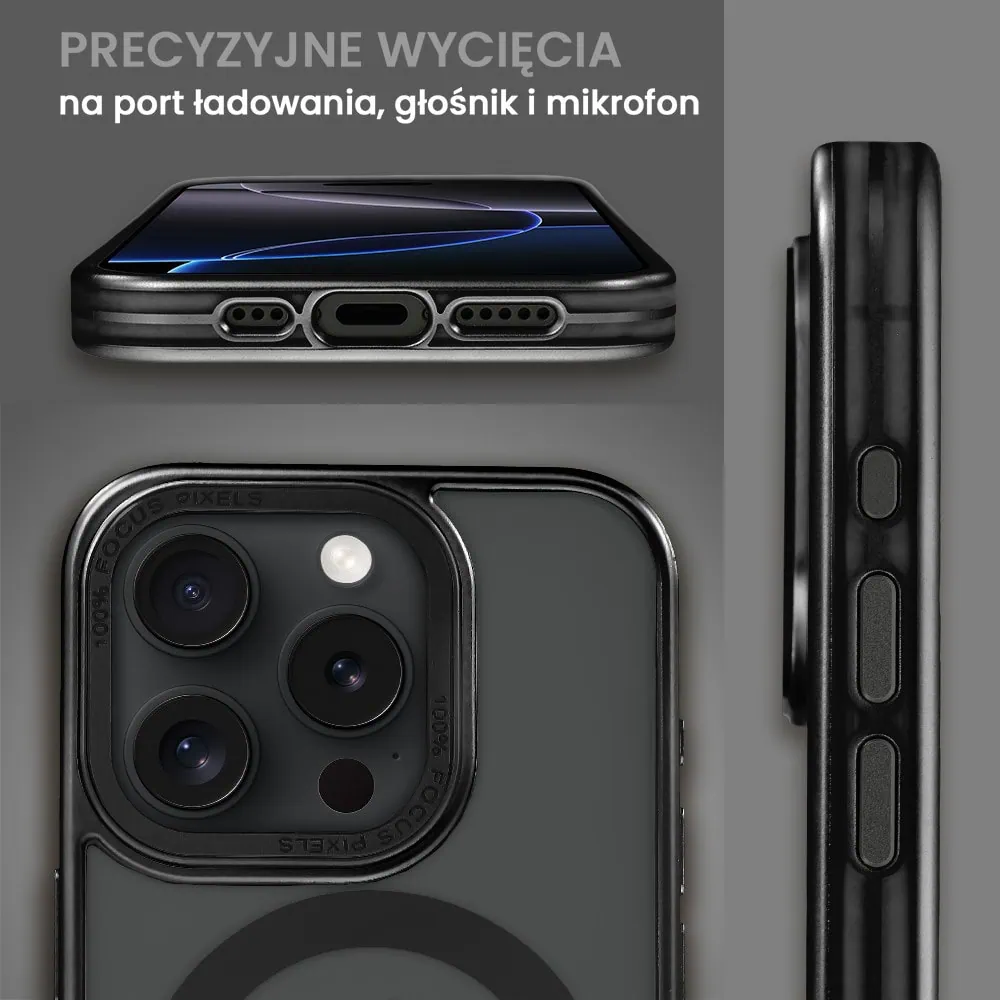 Etui do iPhone 16 Pro cienkie, elastyczne, wzmocniona ramka, Titanium Finish, czarne