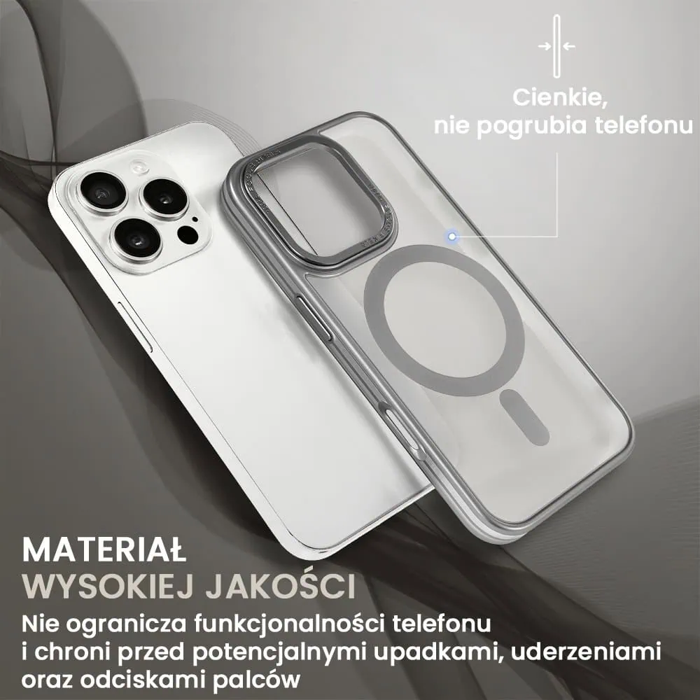 Etui do iPhone 16 Pro cienkie, elastyczne, wzmocniona ramka, Titanium Finish, srebrne