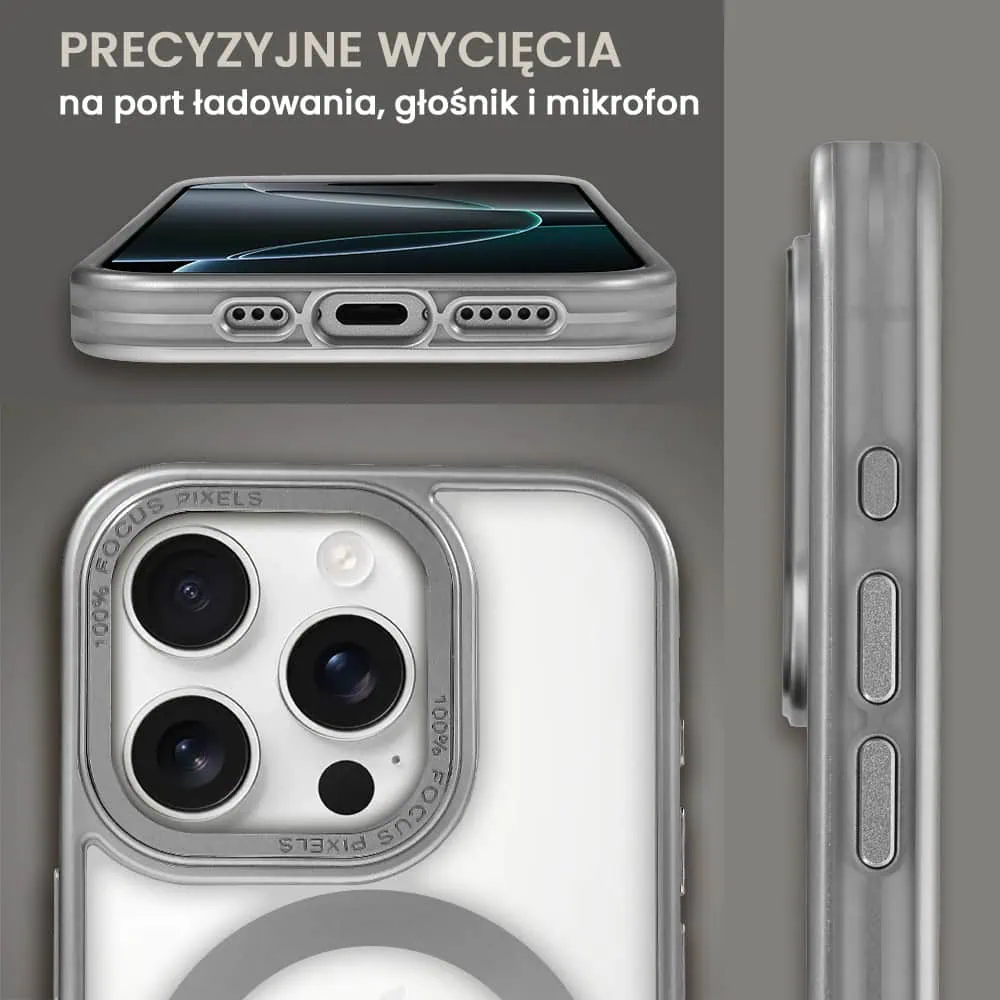 Etui do iPhone 16 Pro cienkie, elastyczne, wzmocniona ramka, Titanium Finish, srebrne