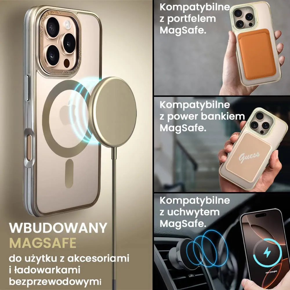 Etui do iPhone 16 Pro cienkie, elastyczne, wzmocniona ramka, Titanium Finish, złote