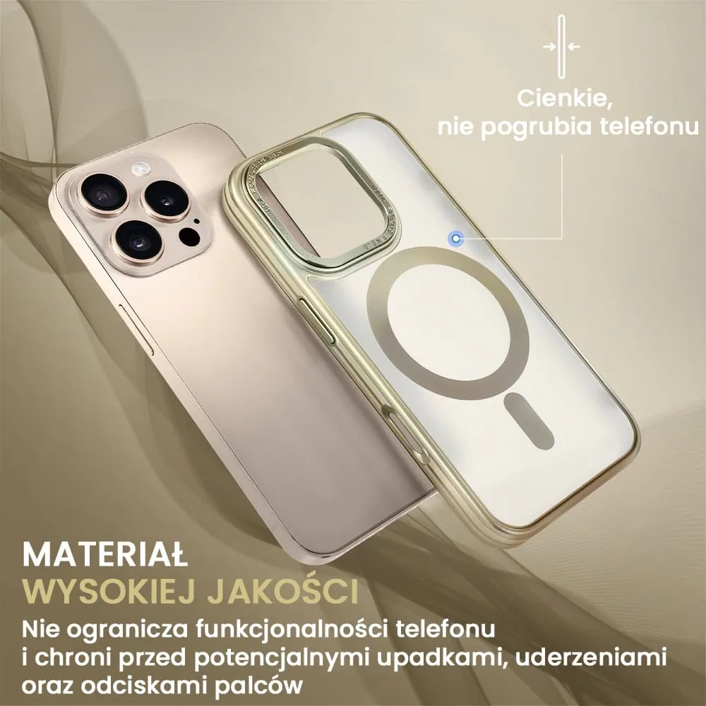 Etui do iPhone 16 Pro cienkie, elastyczne, wzmocniona ramka, Titanium Finish, złote