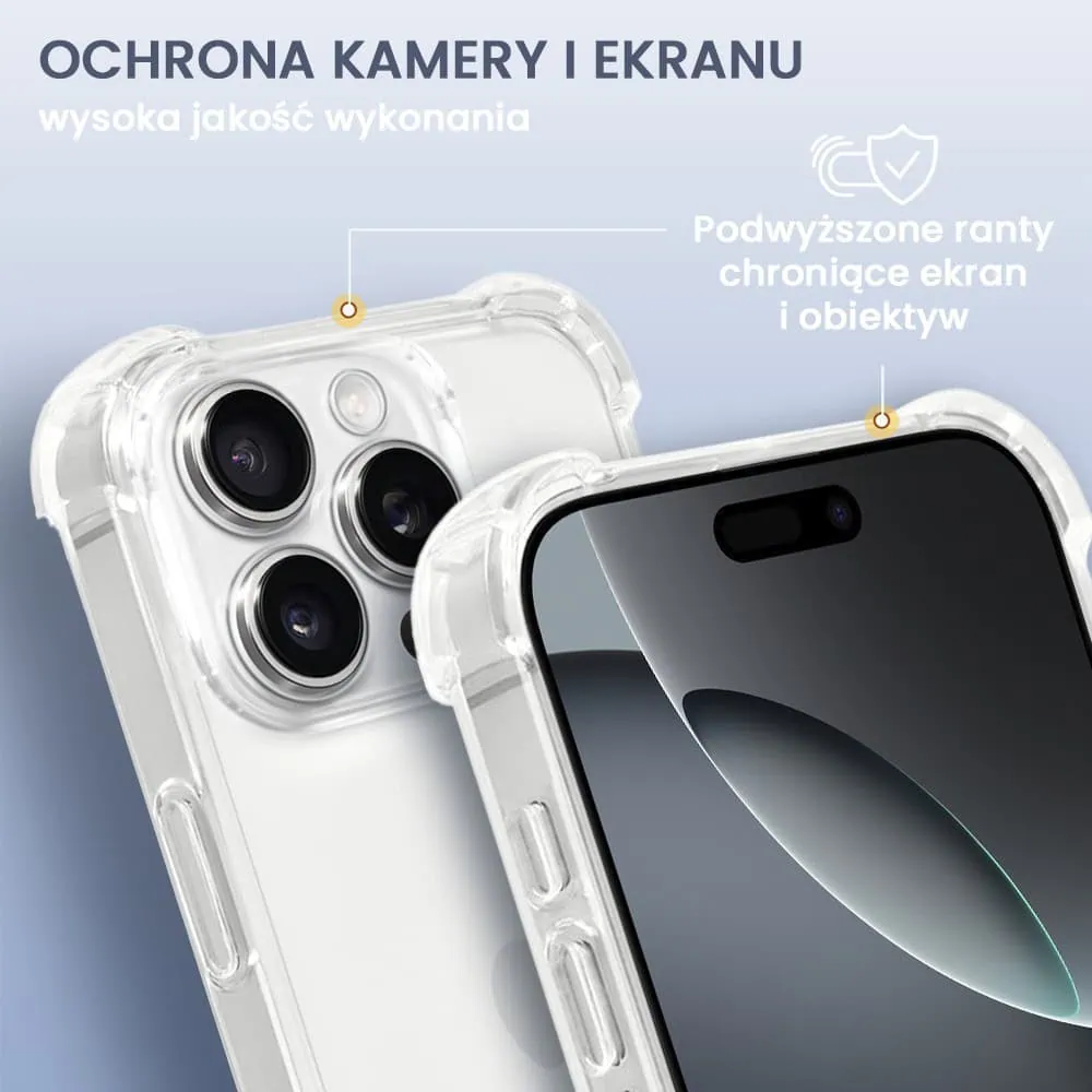 Etui do iPhone 16 Pro Max pancerne anti-shock ze wzmocnionymi krawędziami, przeźroczyste