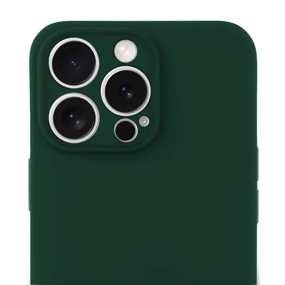 Etui do iPhone 16 Pro Max silikonowe z mikrofibrą soft touch z osłoną na aparat, butelkowo zielone