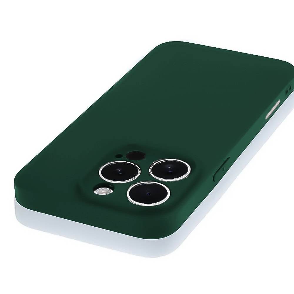 Etui do iPhone 16 Pro Max silikonowe z mikrofibrą soft touch z osłoną na aparat, butelkowo zielone