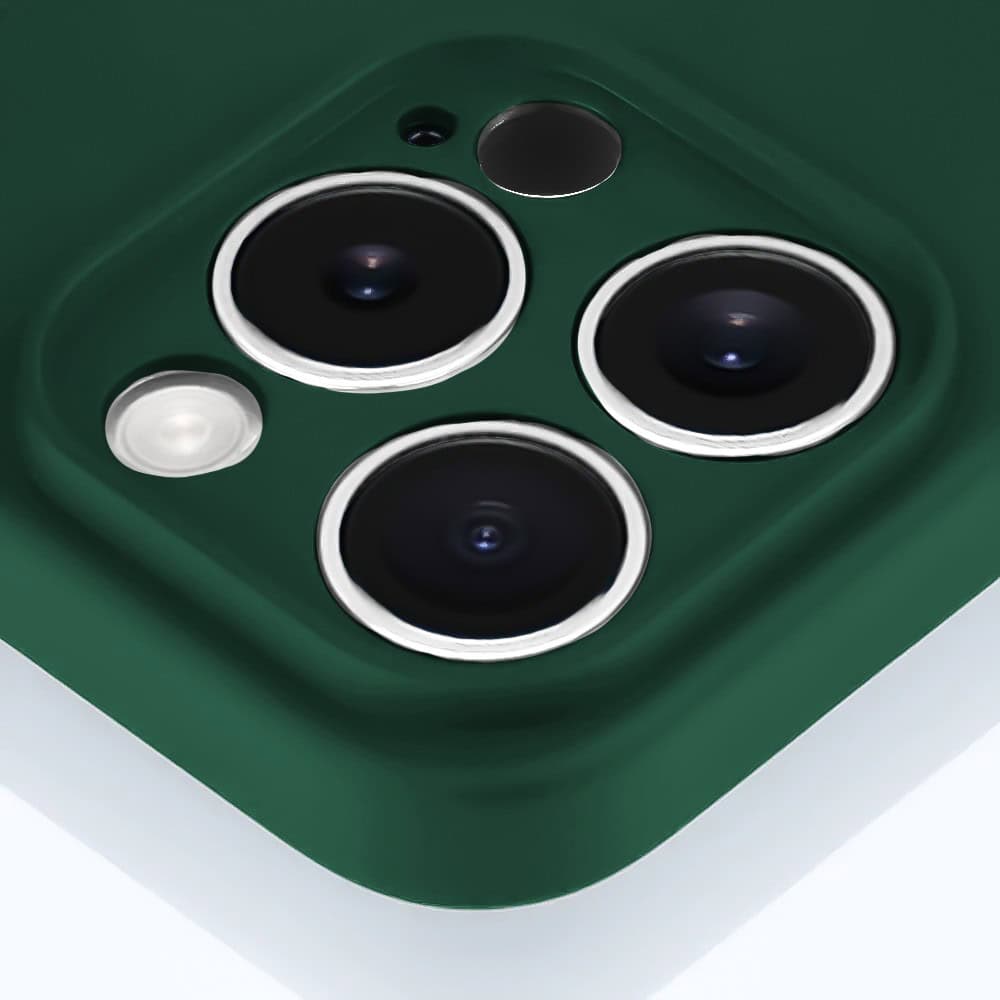 Etui do iPhone 16 Pro Max silikonowe z mikrofibrą soft touch z osłoną na aparat, butelkowo zielone