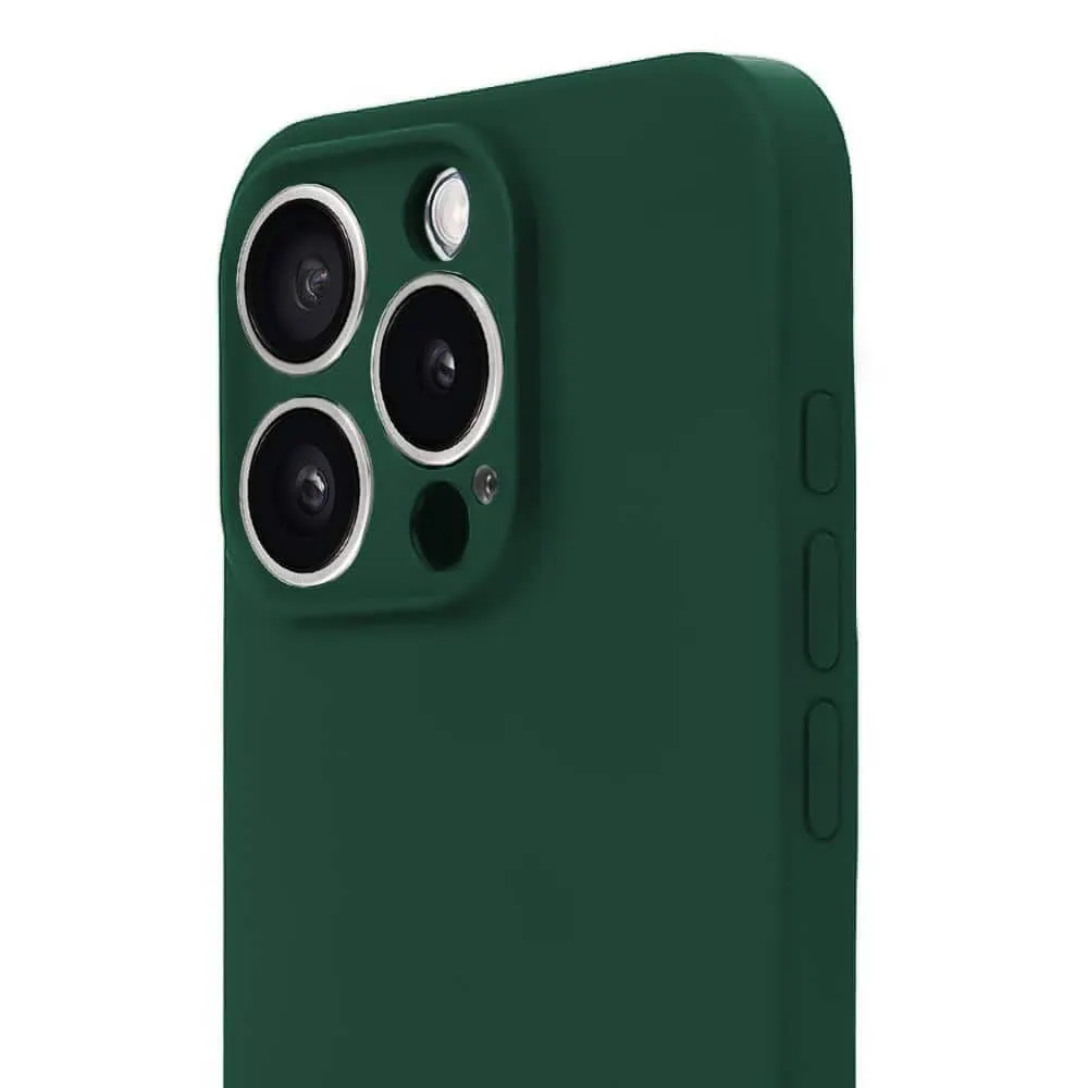 Etui do iPhone 16 Pro Max silikonowe z mikrofibrą soft touch z osłoną na aparat, butelkowo zielone