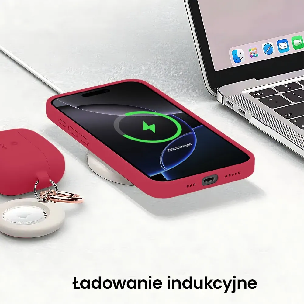 Etui do iPhone 16 Pro silikonowe z mikrofibrą soft touch z osłoną na aparat, ceglasta czerwień