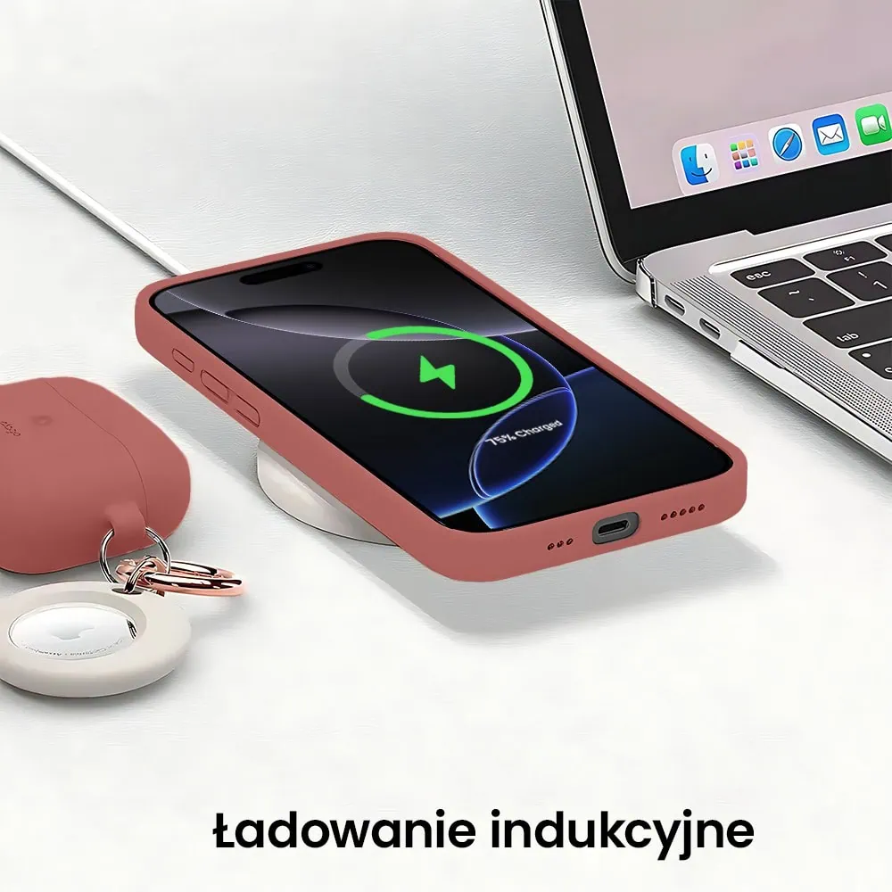 Etui do iPhone 16 Pro silikonowe z mikrofibrą soft touch z osłoną na aparat, gorąca czekolada