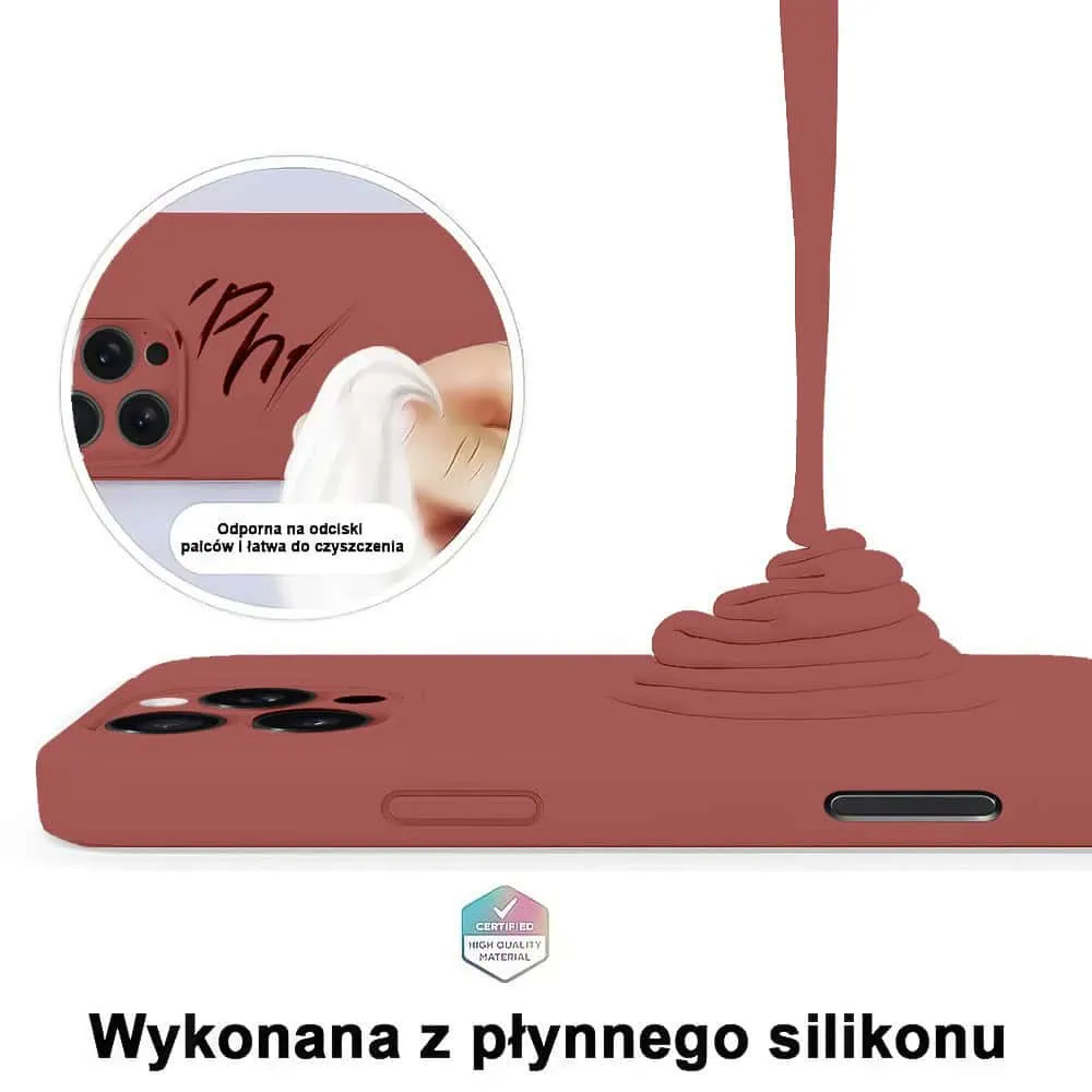 Etui do iPhone 16 Pro silikonowe z mikrofibrą soft touch z osłoną na aparat, gorąca czekolada