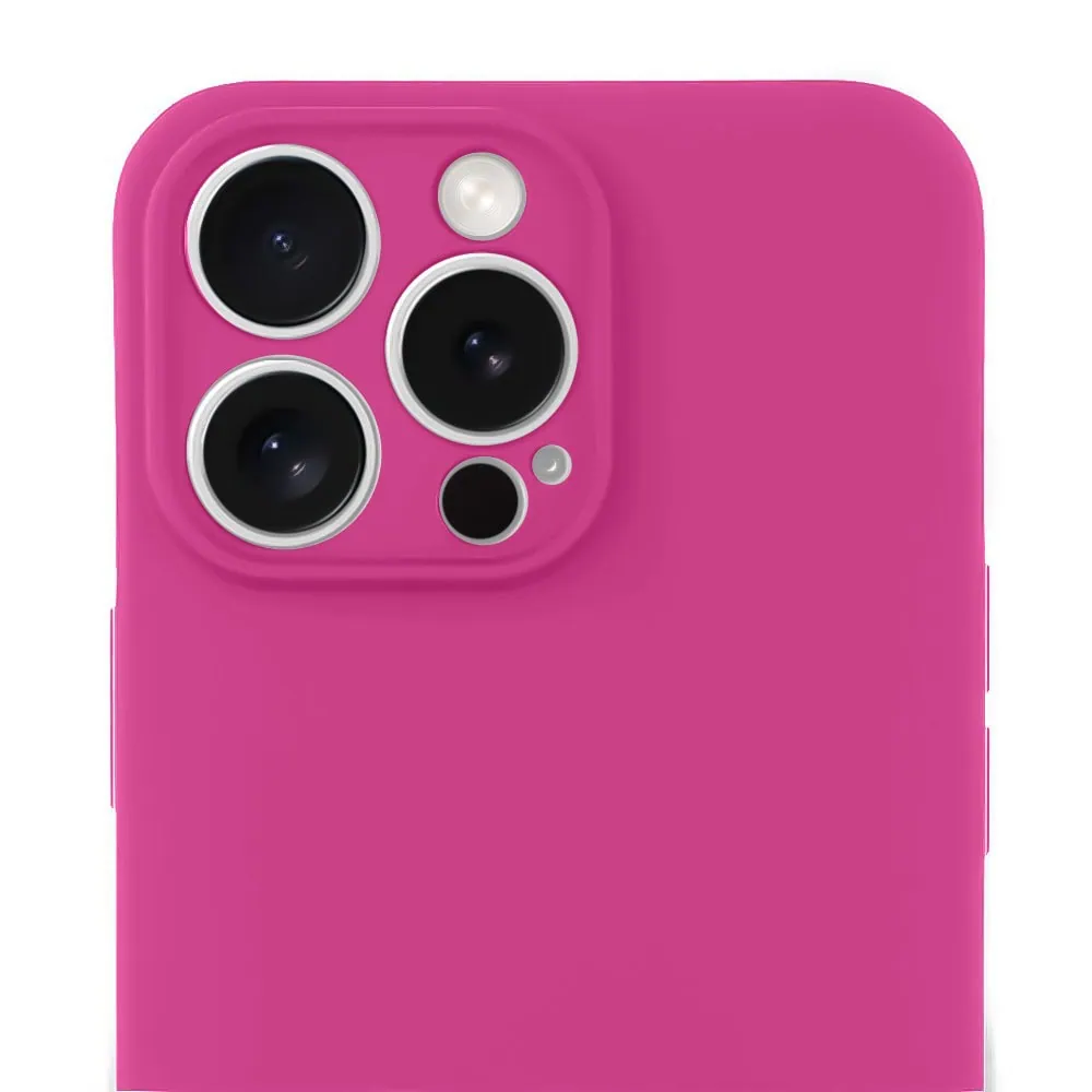 Etui do iPhone 16 Pro Max silikonowe z mikrofibrą soft touch z osłoną na aparat, malinowe