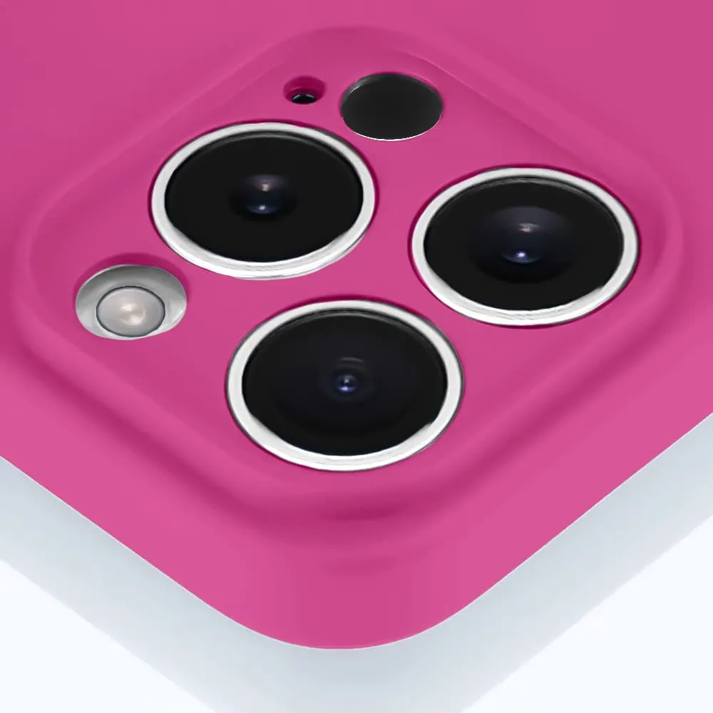 Etui do iPhone 16 Pro Max silikonowe z mikrofibrą soft touch z osłoną na aparat, malinowe